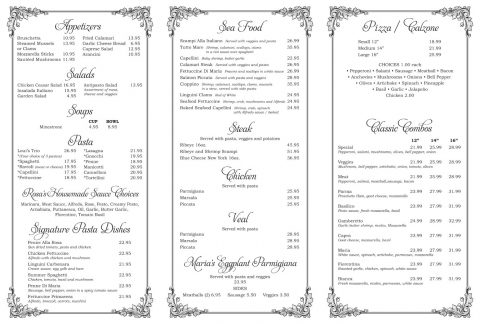 Dinner Menu - Rosas Italian Ristorante