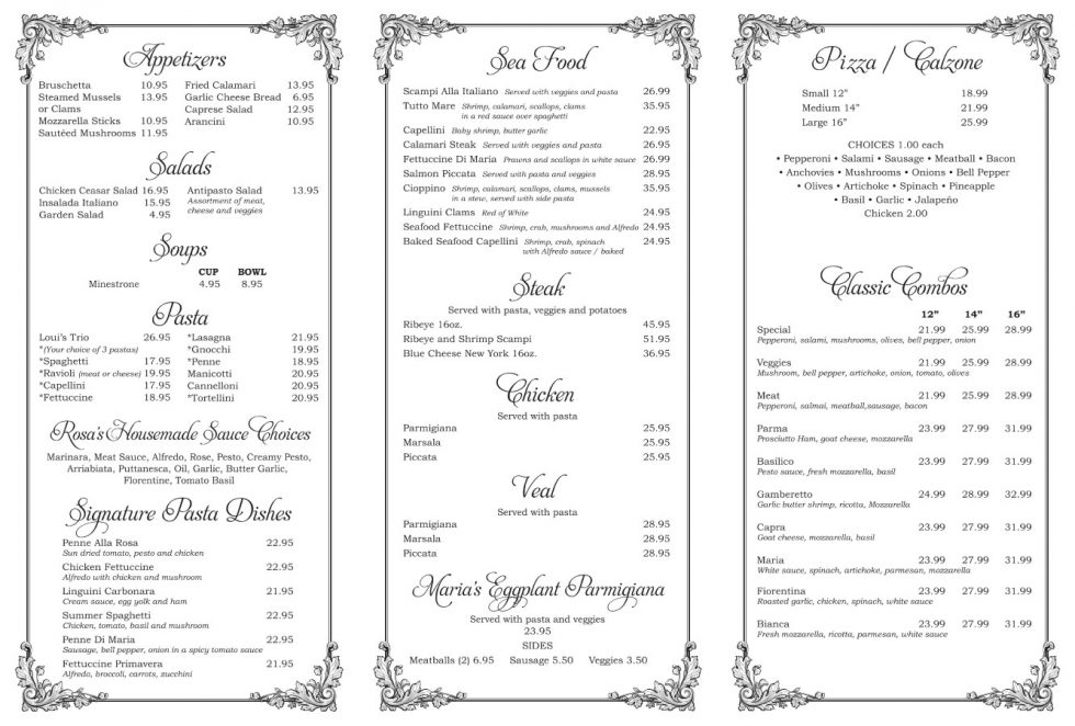 Dinner Menu - Rosas Italian Ristorante