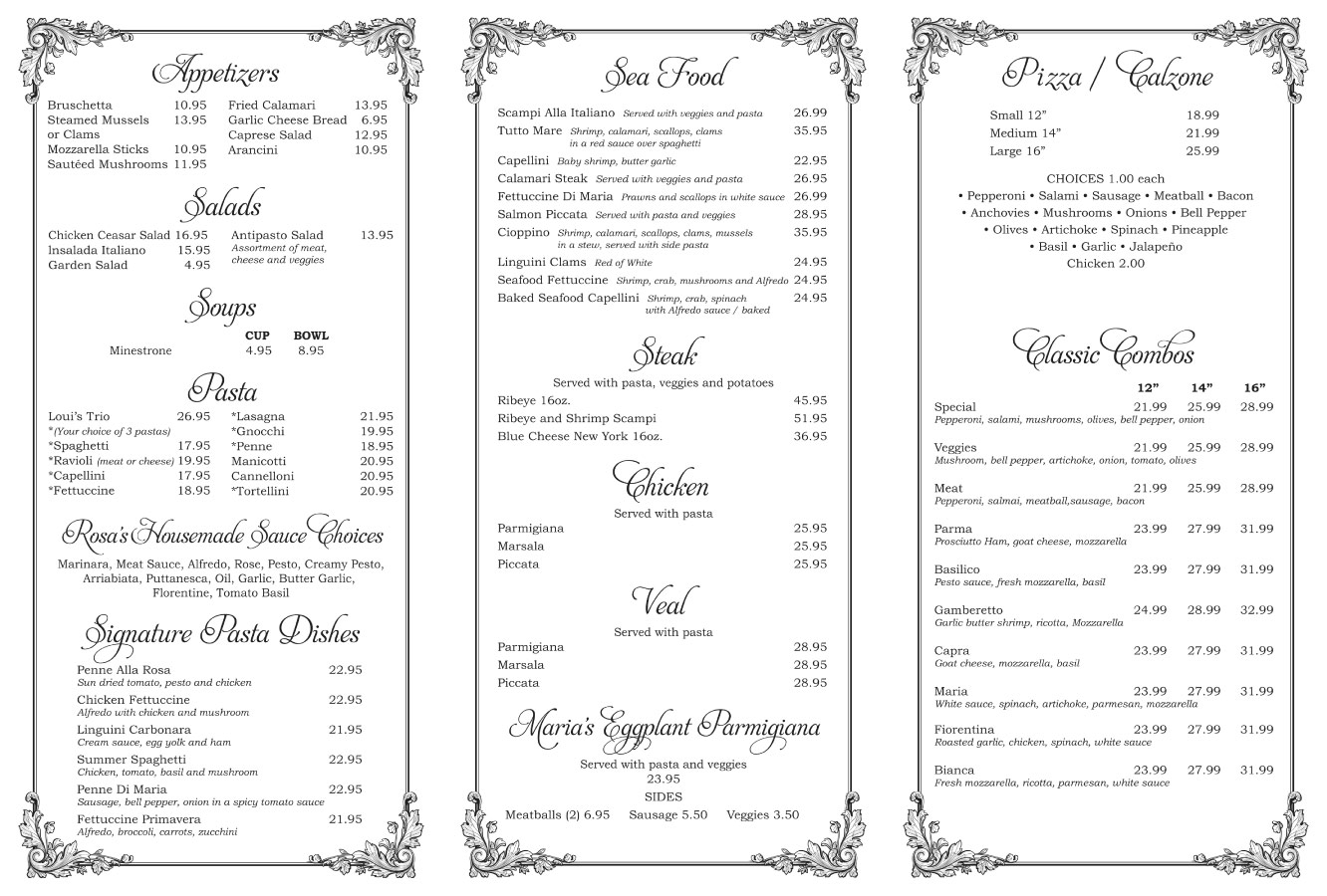 italian restaurante interactive dinner menu in visalia