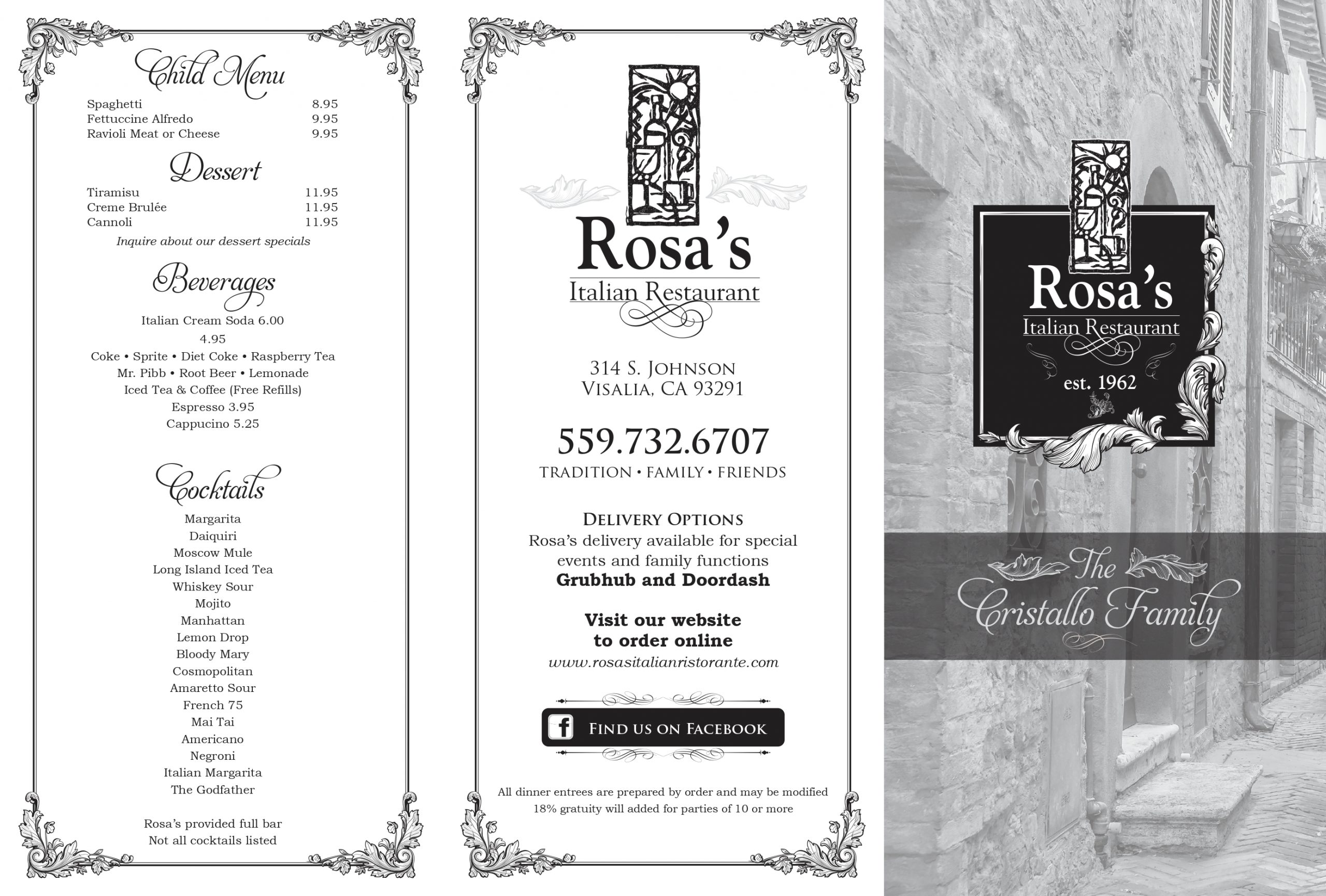 italian restaurante menu in  visalia