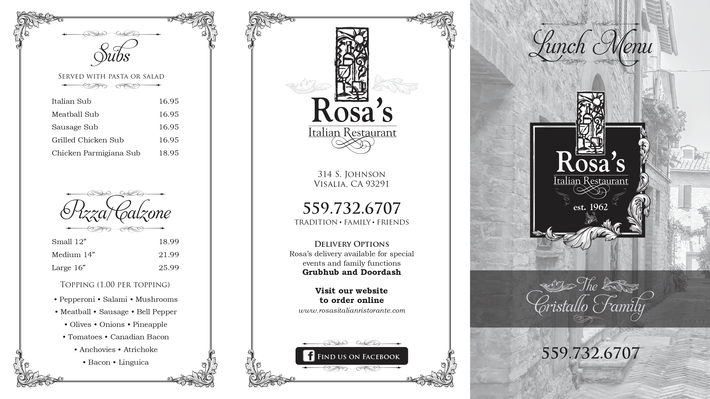 Rosa's Italian Ristorante launch Menu